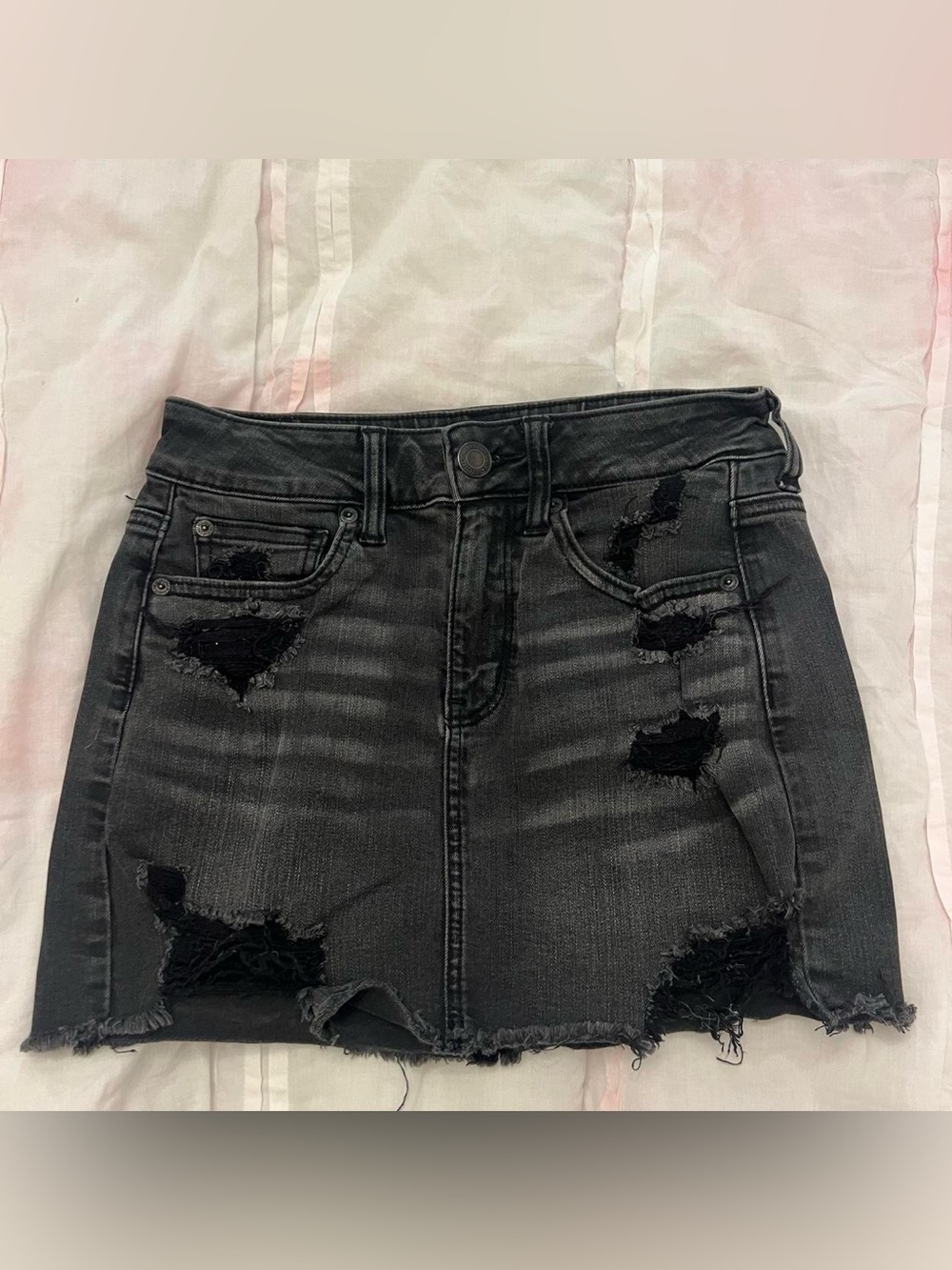 American Eagles Black Distressed Denim Mini Skirt